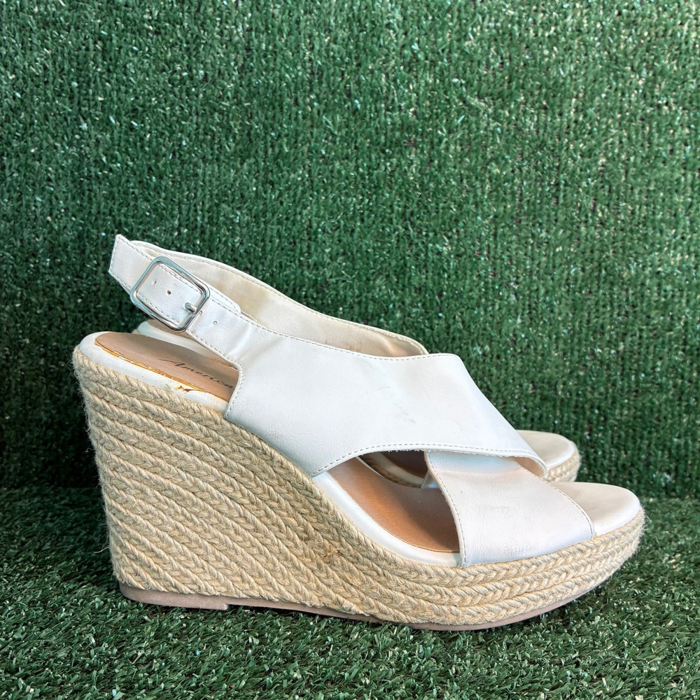 American Eagle Crisscross Espadrille Platform Wedge Slingback White Womens 9.5